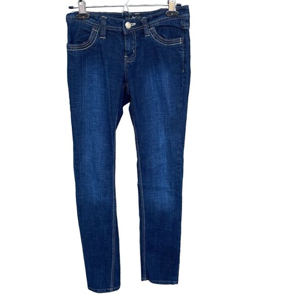 Southpole Juniors Jean Size 5 Dark Wash Low Rise Contrast Stitching Y2K S-Pocket - Picture 2 of 13